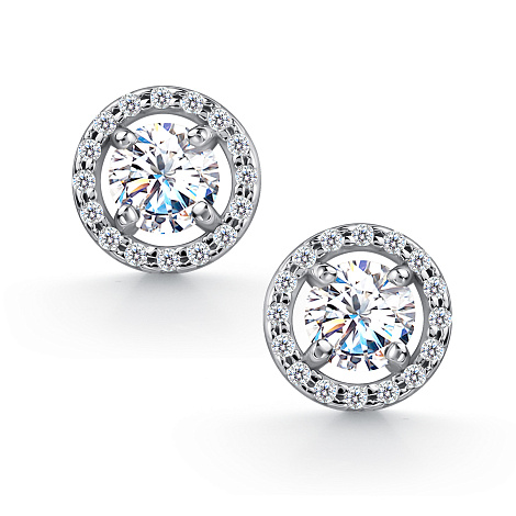 Серьги Пусеты из серебра с камнями Фианит, Муассанит