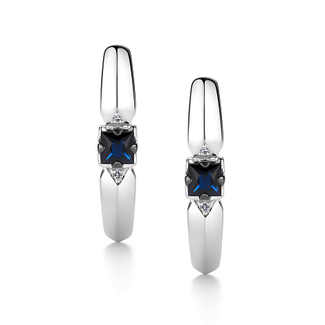 Cercei din aur alb cu pietre Diamant, Safir