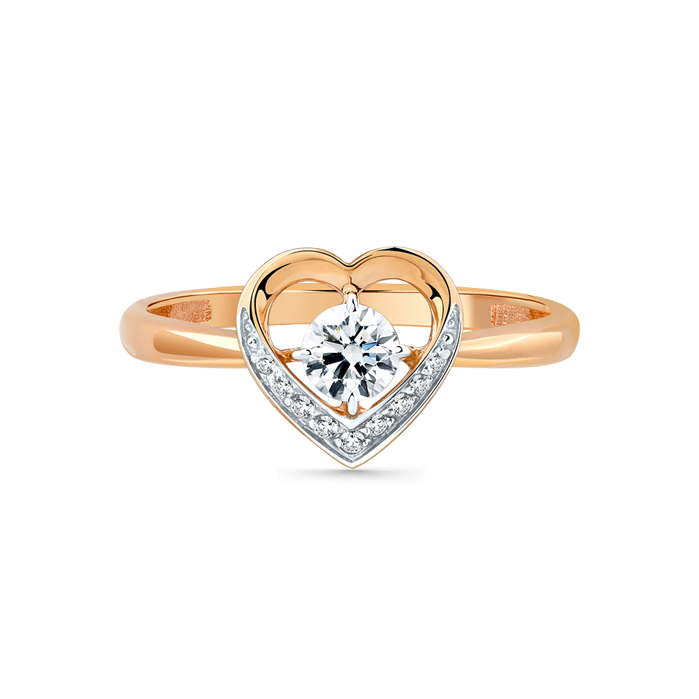 Inel din aur roșu cu pietre Cubic Zirconia Incolor
