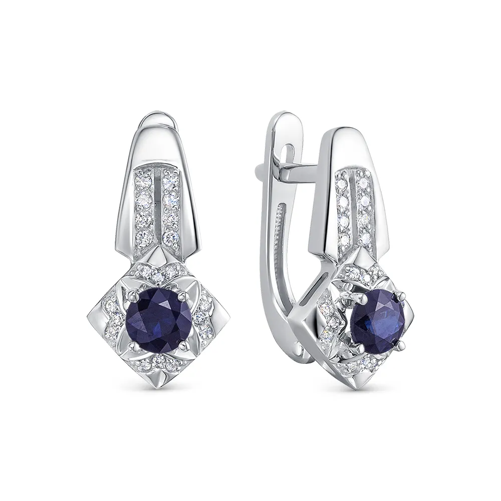 Cercei din aur alb cu Diamant, Safir
