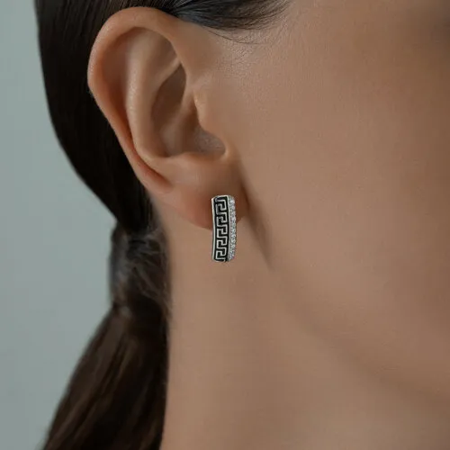 Cercei din argint cu Cubic Zirconia Incolor, Emailare