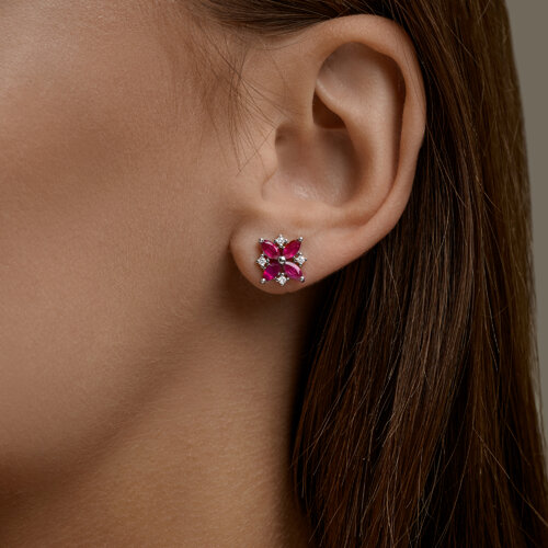 Cercei Pusete din argint  cu pietre Cubic Zirconia Incolor, Rubin