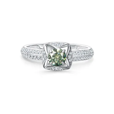 Inel din argint cu Cubic Zirconia Incolor, Moissanite Verde