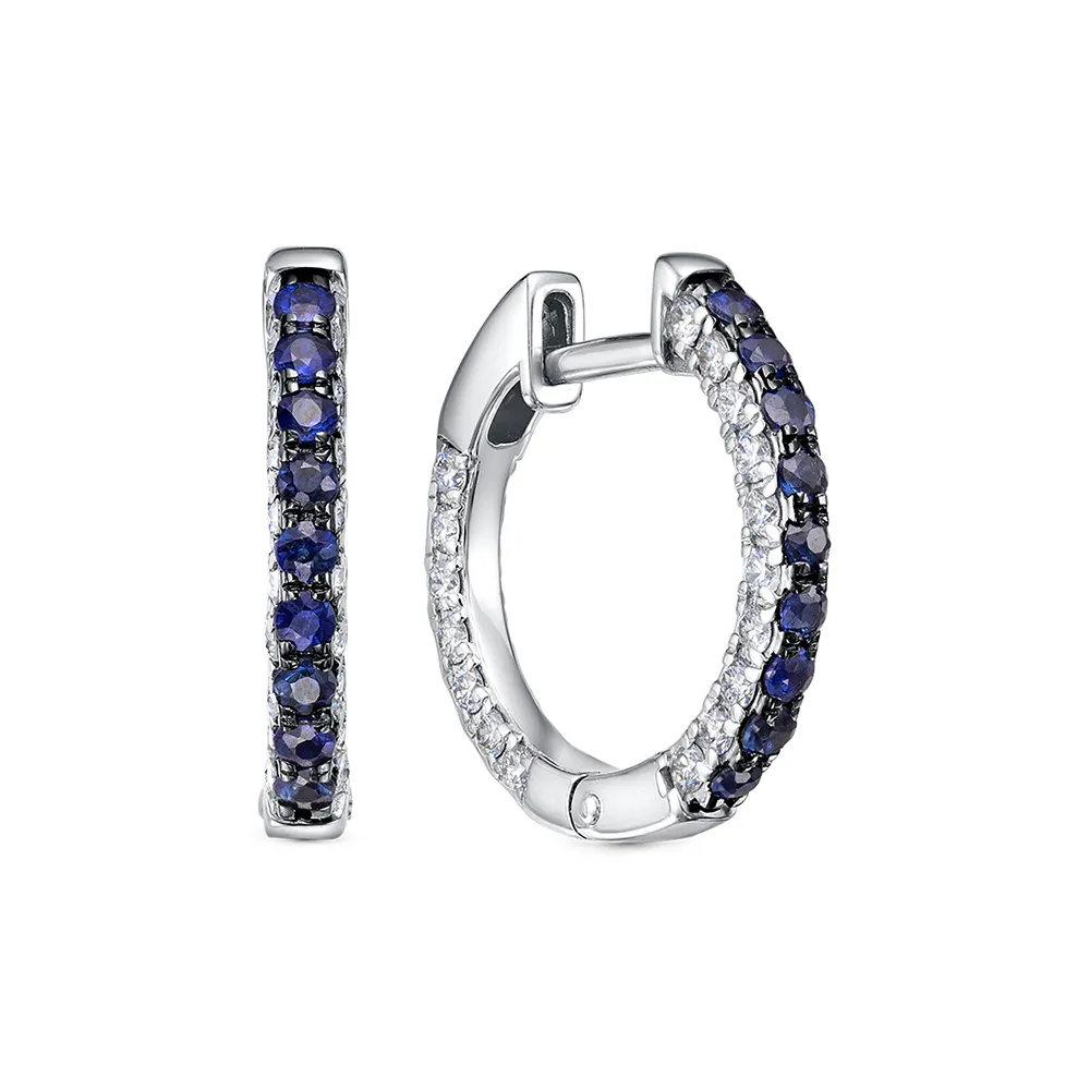 Cercei Creole din aur alb cu Diamant, Safir