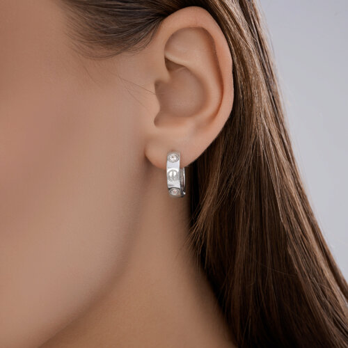 Cercei Creole din argint  cu pietre Cubic Zirconia Incolor