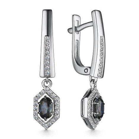 Cercei Suspendați din aur alb cu pietre Diamant, Safir