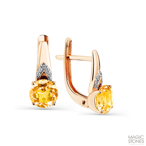 Cercei din aur roșu cu pietre Cubic Zirconia Incolor, Citrin