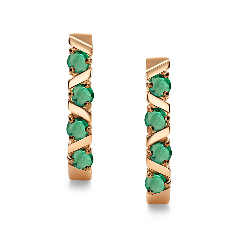 Cercei din aur roșu cu pietre Smarald