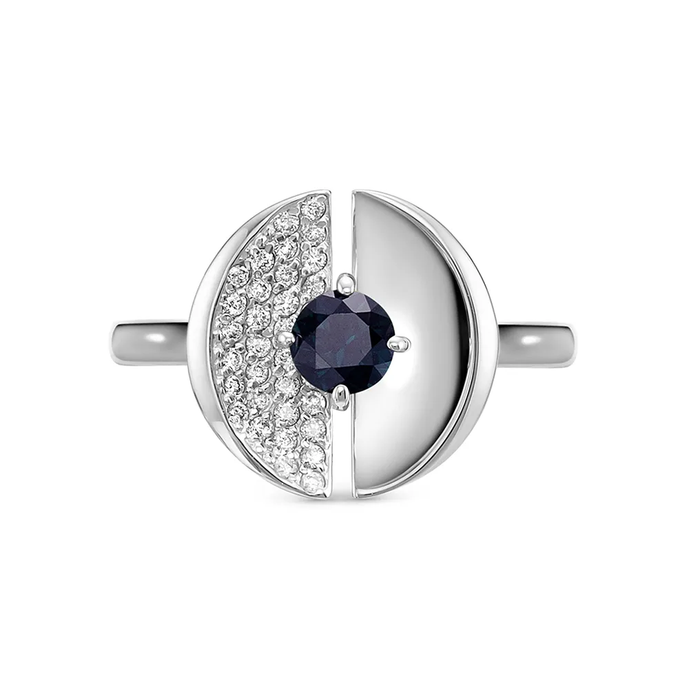 Inel din aur alb cu Diamant, Safir