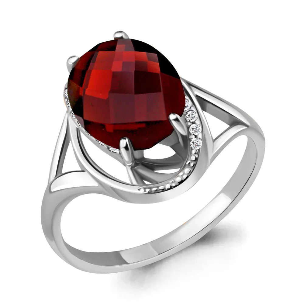 Inel din aur alb cu Cubic Zirconia Incolor, Granat
