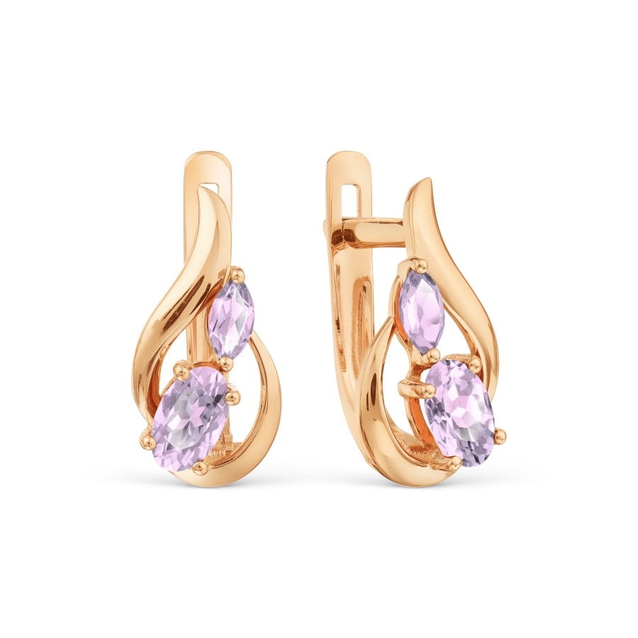 Серьги из красного золота с камнями Аметист
