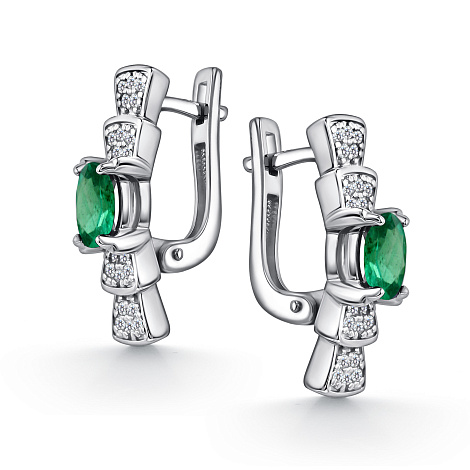 Серьги из серебра с камнями Фианит, Изумруд