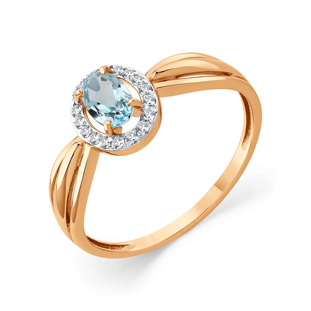 Inel din aur roșu cu Cubic Zirconia Incolor, Topaz