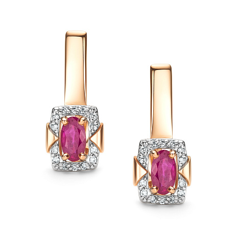 Серьги из красного золота с камнями Бриллиант, Рубин