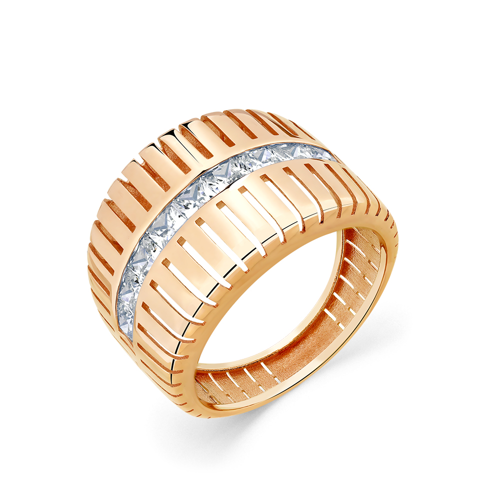 Inel din aur roșu cu pietre Cubic Zirconia Incolor