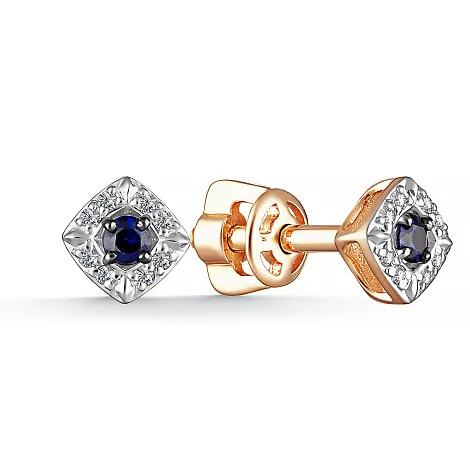 Cercei Pusete din aur roșu cu Diamant, Safir