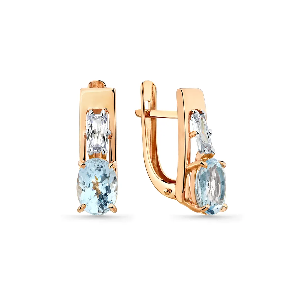Cercei din aur roșu cu Cubic Zirconia Incolor, Topaz