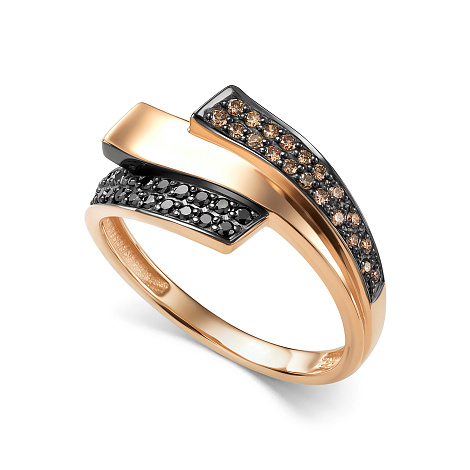 Inel din aur roșu cu pietre Diamant negru, Diamant Cognac