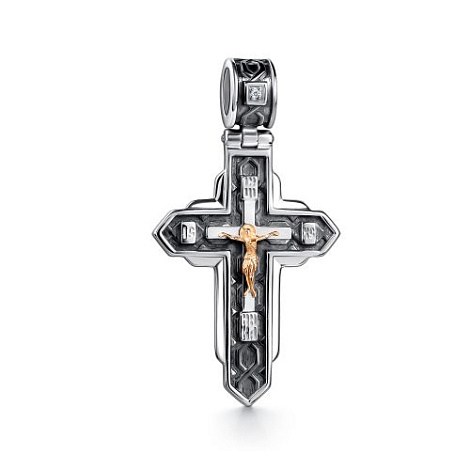 Крестик из серебра с камнями Бриллиант