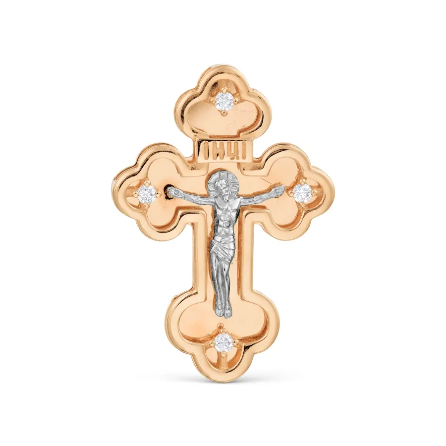 Cruce din aur alb și roșu cu Cubic Zirconia Incolor