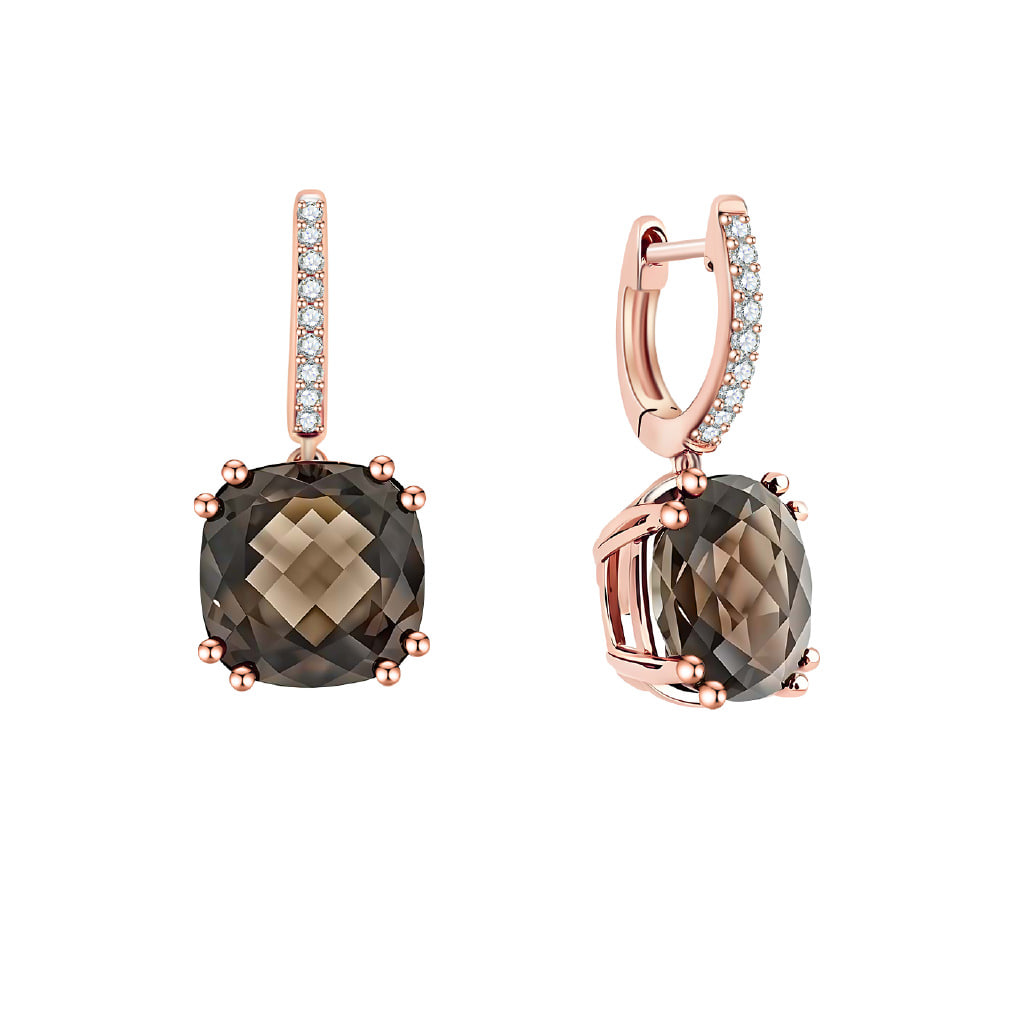 Серьги Конго из красного золота с камнями Бриллиант, Кварц дымчатый
