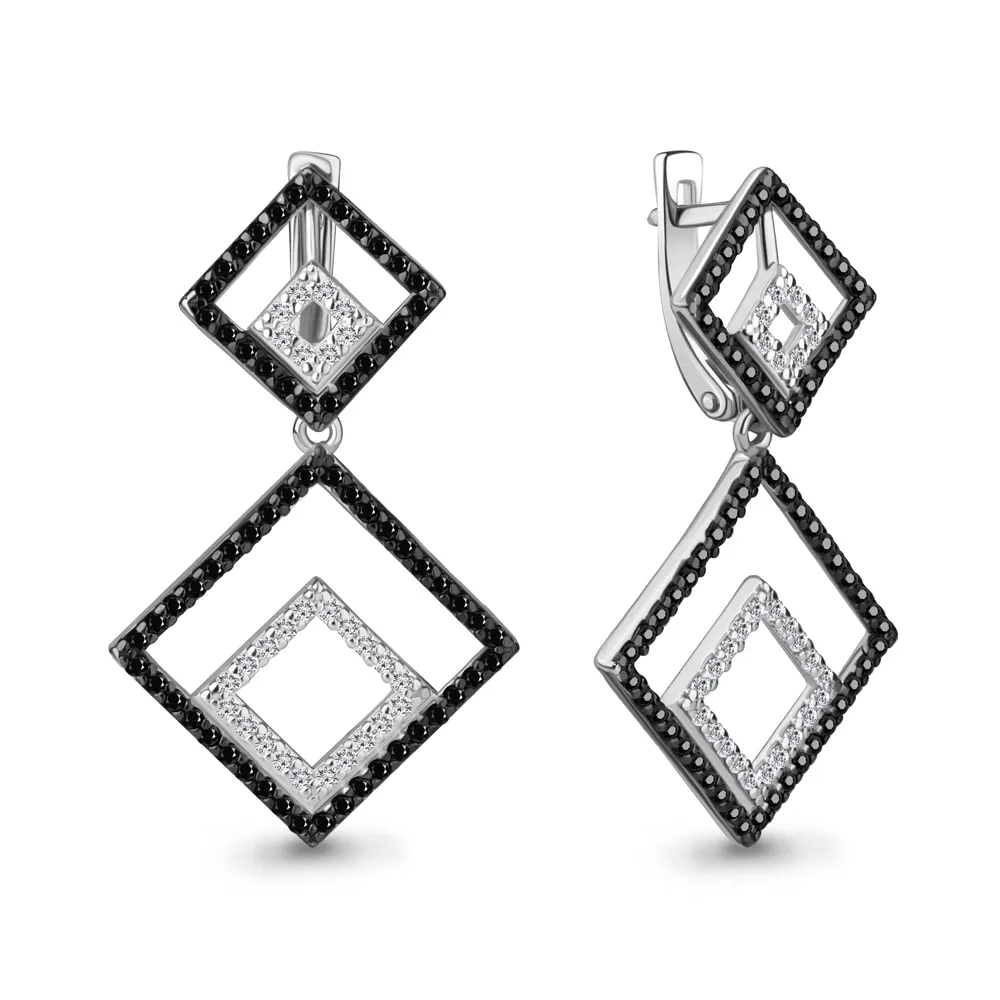 Cercei Suspendați din aur alb cu Diamant, Diamant negru