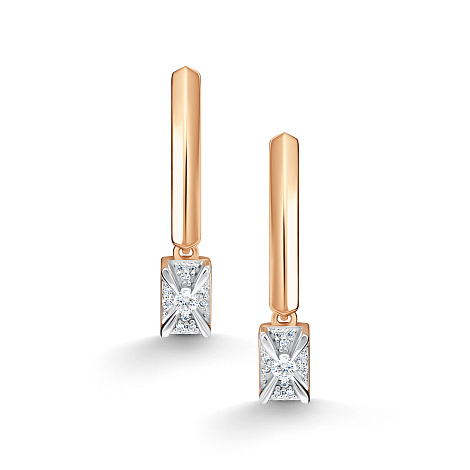 Серьги Длинные из красного золота с камнями Бриллиант