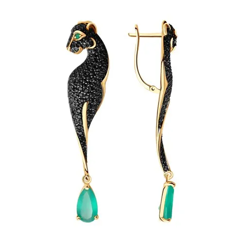 Cercei Suspendați din aur roșu cu Cubic Zirconia Negru, Agat verde