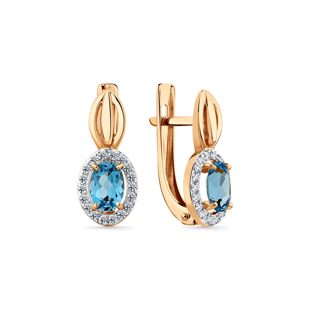 Cercei din aur roșu cu Cubic Zirconia Incolor, Topaz Swiss