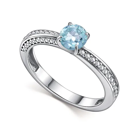 Inel din argint cu Cubic Zirconia Incolor, Topaz albastru