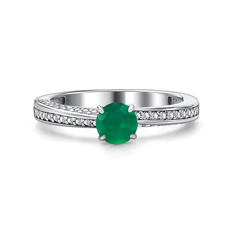 Inel din argint  cu pietre Cubic Zirconia Incolor, Agat verde