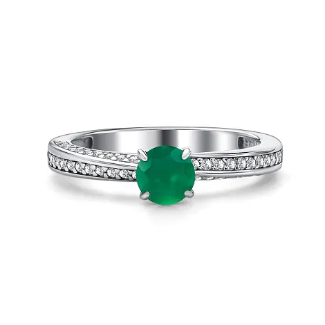 Inel din argint cu Cubic Zirconia Incolor, Agat verde