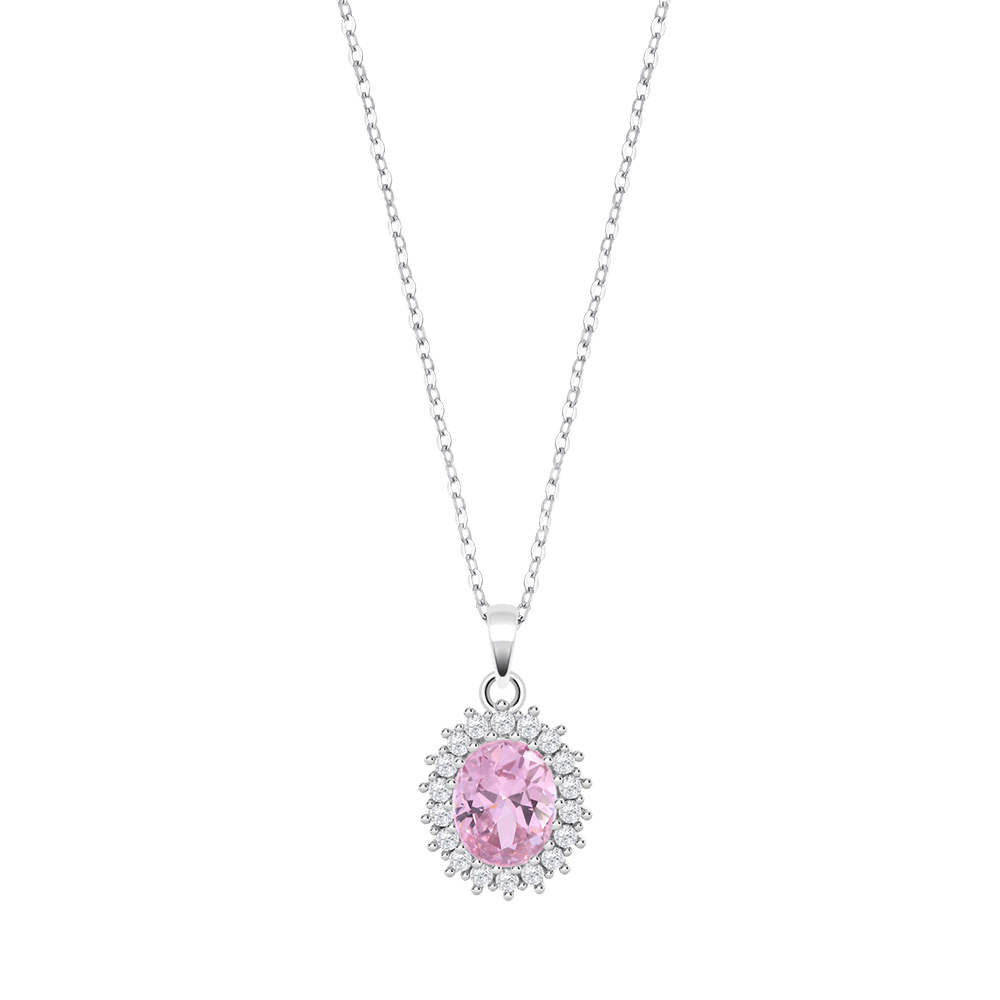 Colier din argint  cu pietre Cubic Zirconia Incolor, Cubic Zirconia Roz