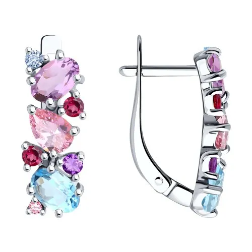 Cercei din argint cu Cubic Zirconia Colorat, Ametist și Topaz Swiss