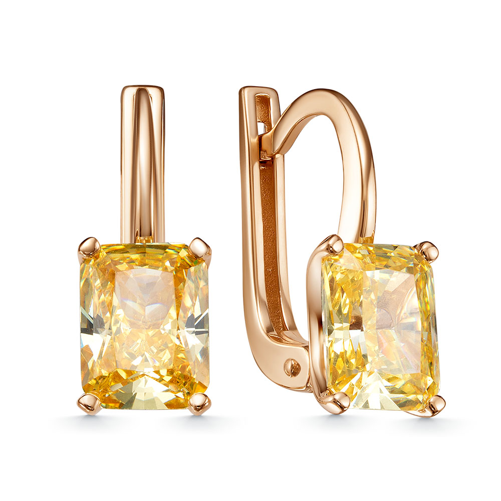 Cercei din aur roșu cu pietre Cubic Zirconia Galben