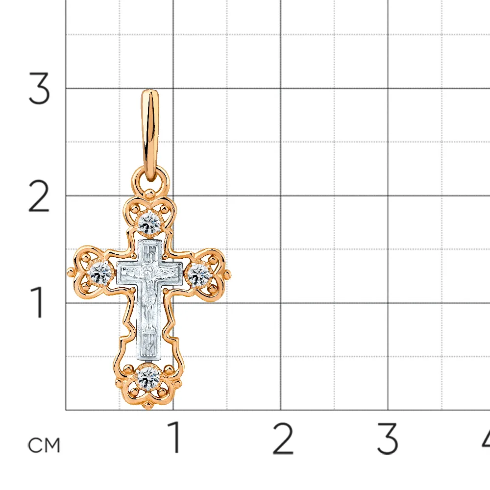 Cruce din aur alb și roșu cu Cubic Zirconia Incolor