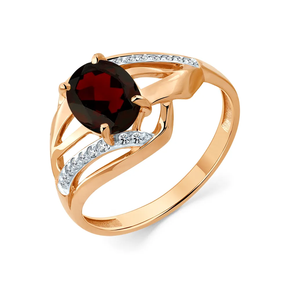 Inel din aur roșu cu Cubic Zirconia Incolor, Granat