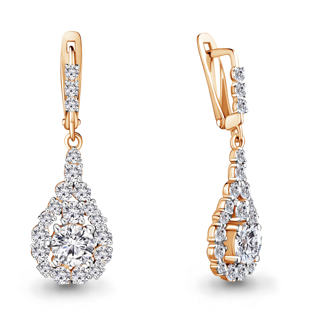 Cercei Suspendați din aur roșu cu pietre Cubic Zirconia Incolor