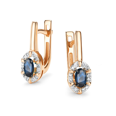 Cercei din aur roșu cu pietre Diamant, Safir