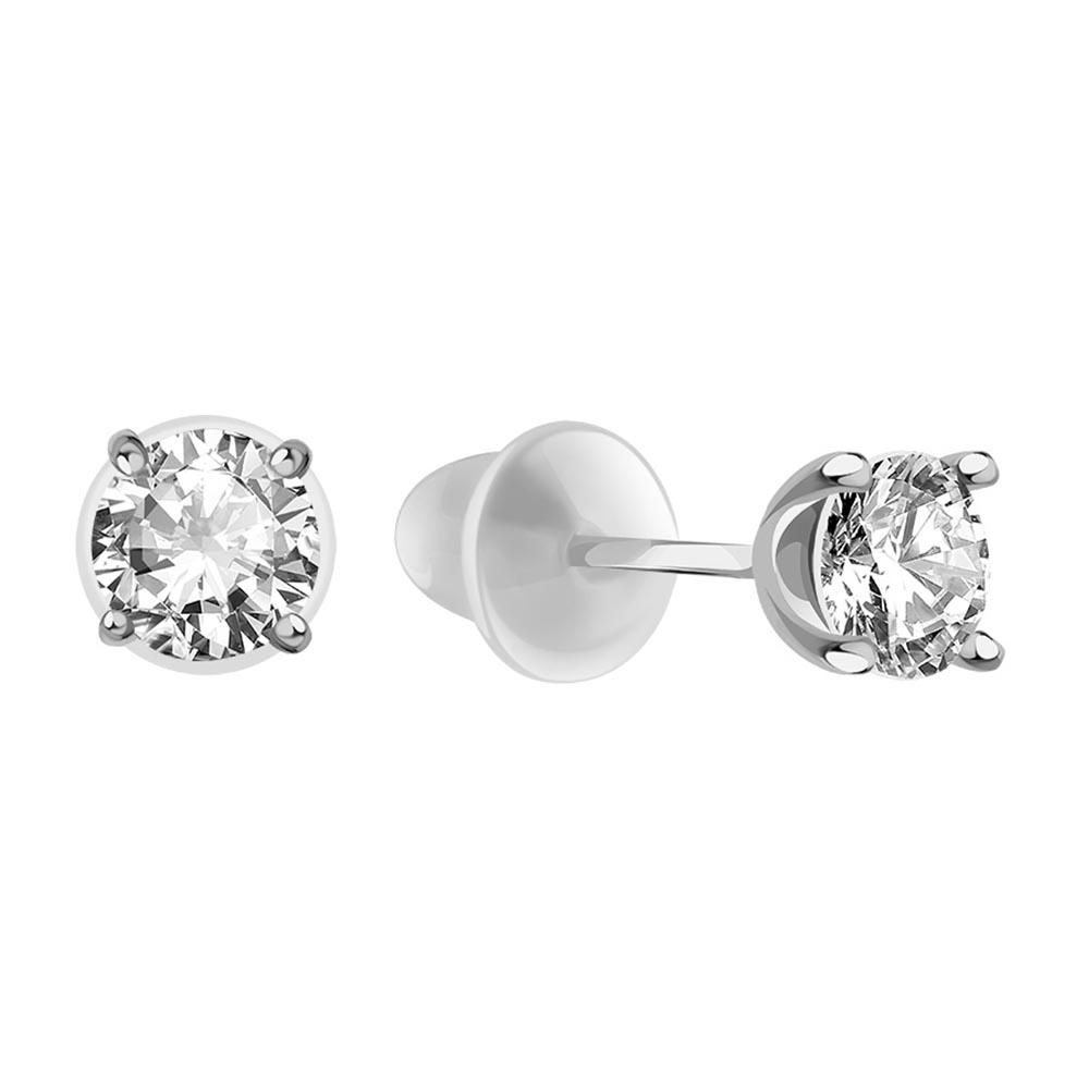 Cercei Pusete din aur alb cu pietre Cubic Zirconia Incolor