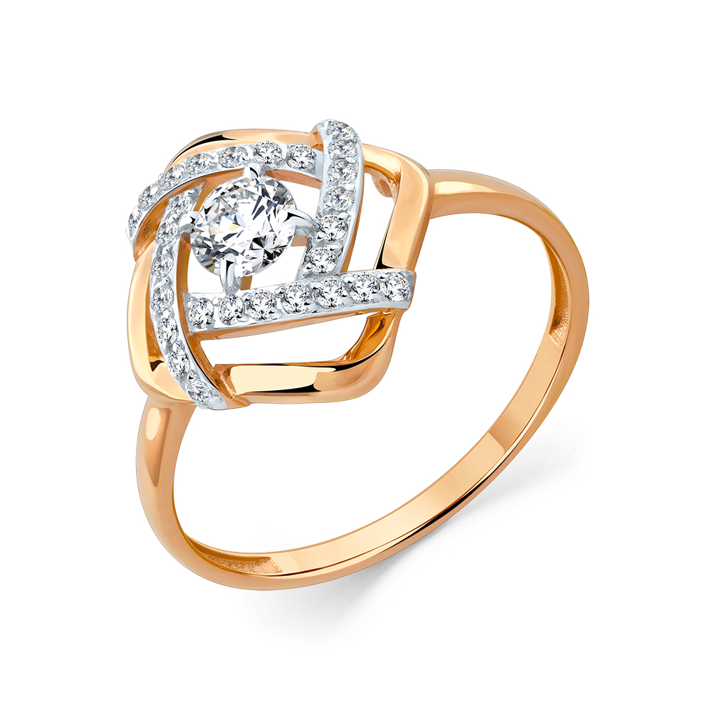 Inel din aur roșu cu pietre Cubic Zirconia Incolor