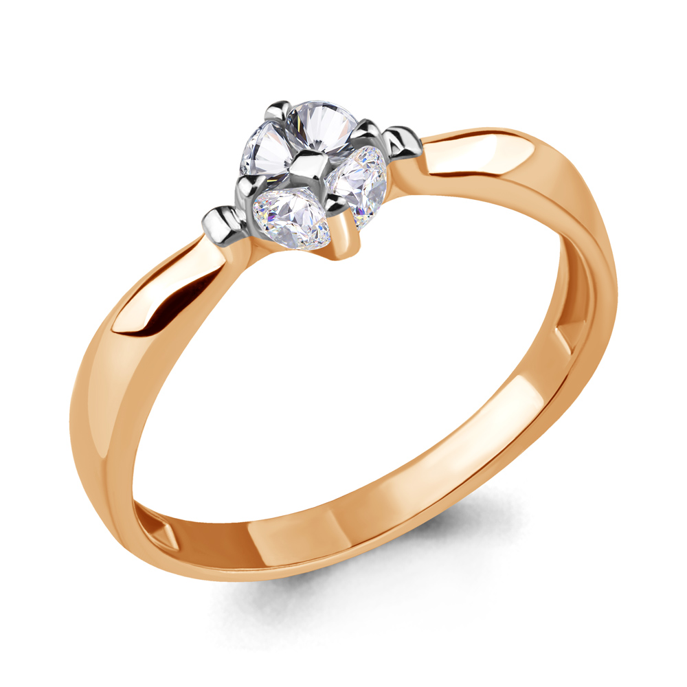 Кольцо из красного золота с камнями Фианит