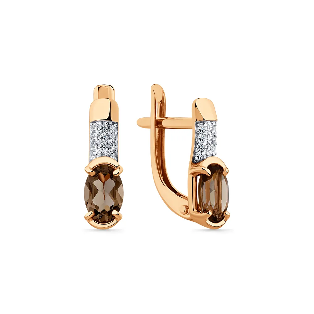 Cercei din aur roșu cu Cubic Zirconia Incolor, Cuarț fumuriu