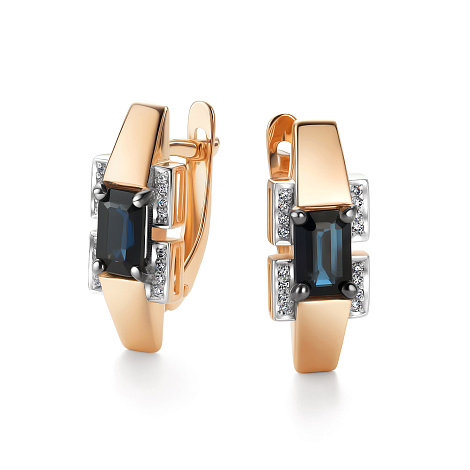 Cercei din aur roșu cu pietre Diamant, Safir