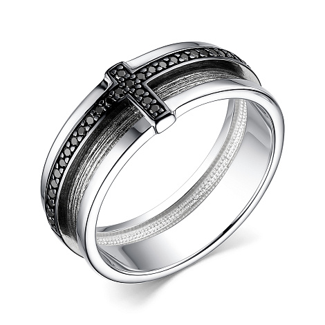 Кольцо из серебра с камнями Фианит Чёрный