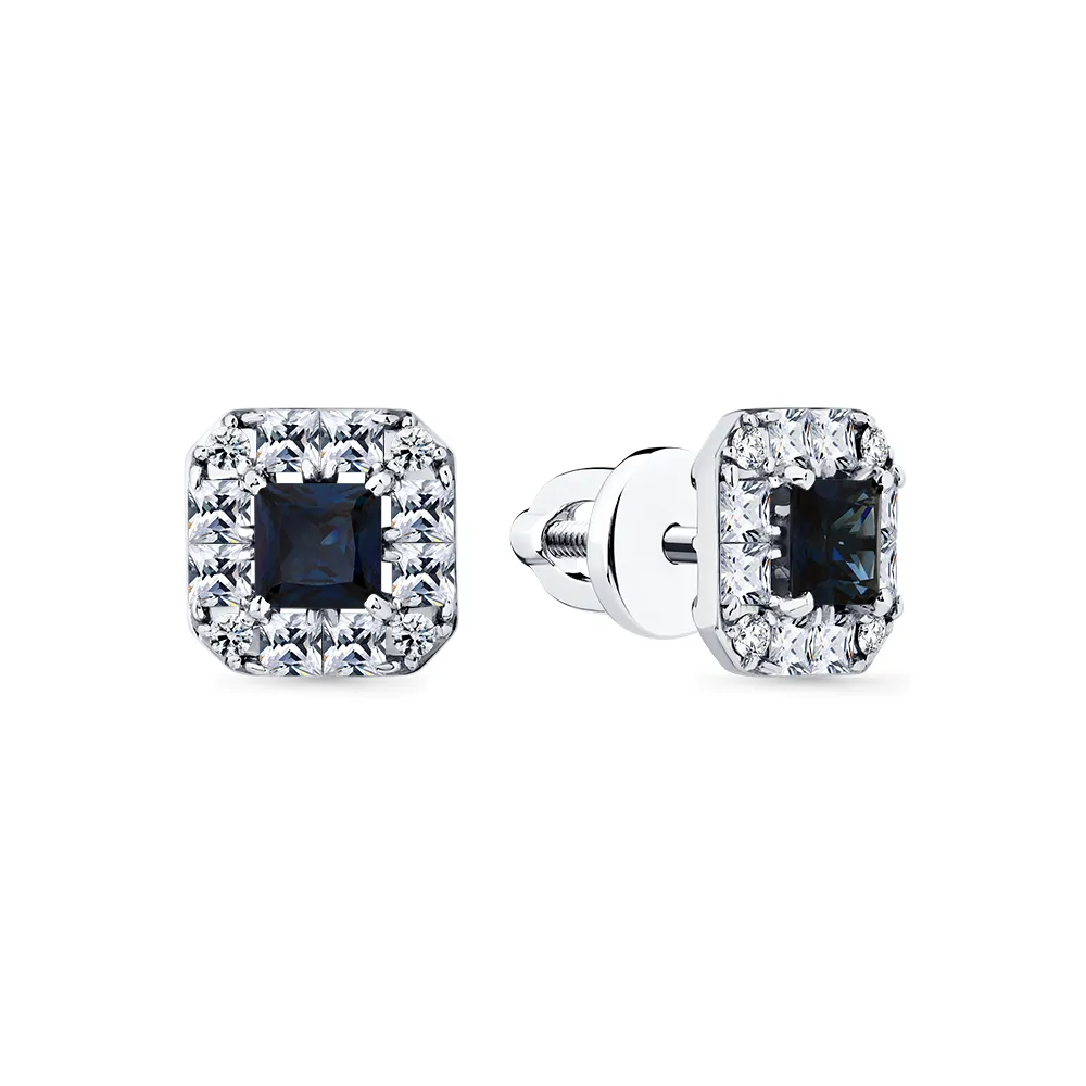 Cercei Pusete din aur alb cu Diamant, Safir