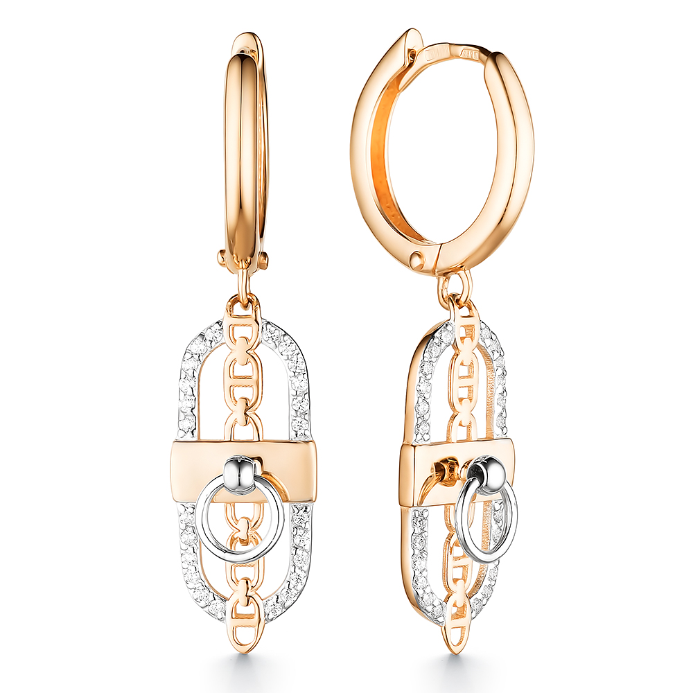 Cercei Creole din aur roșu cu pietre Cubic Zirconia Incolor