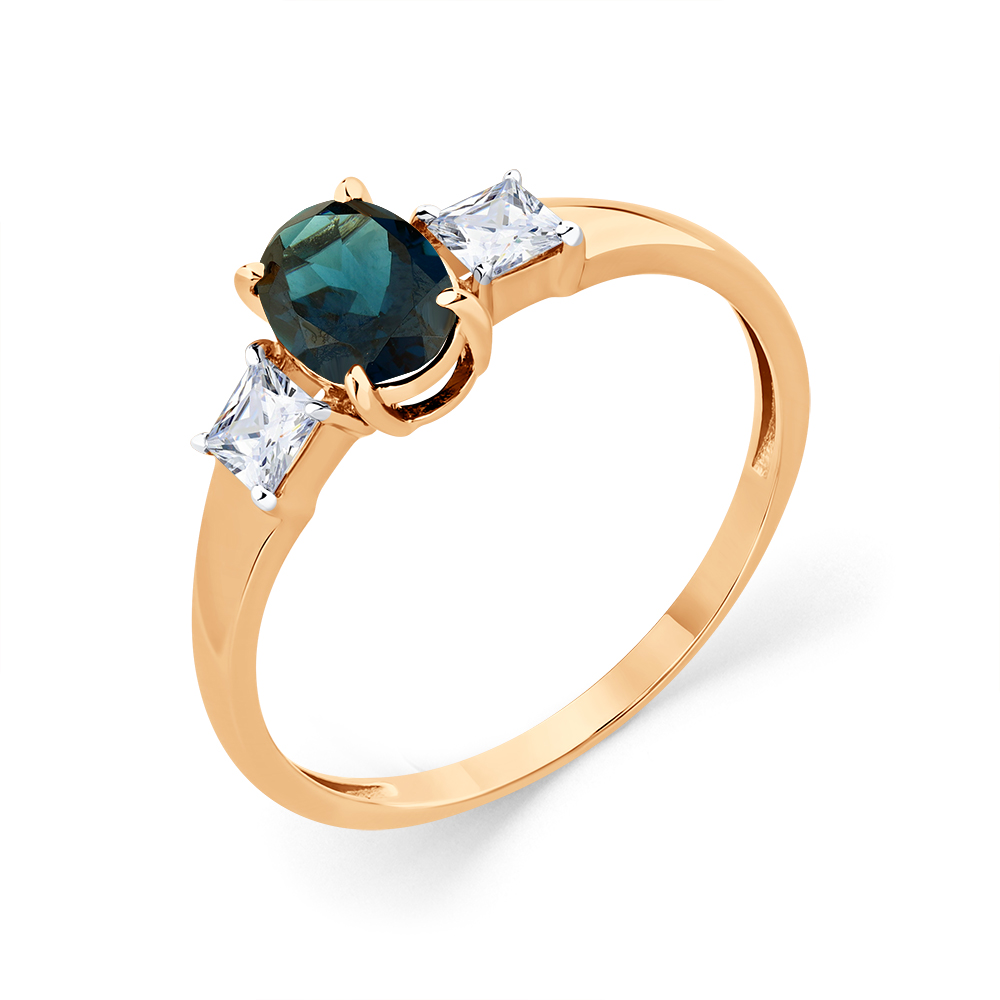 Inel din aur roșu cu pietre Cubic Zirconia Incolor, Topaz London