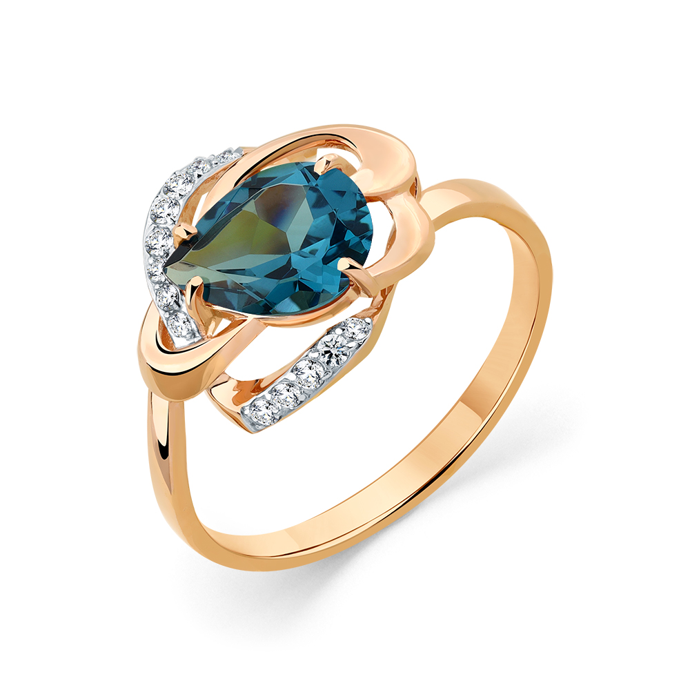 Inel din aur roșu cu pietre Cubic Zirconia Incolor, Topaz sital