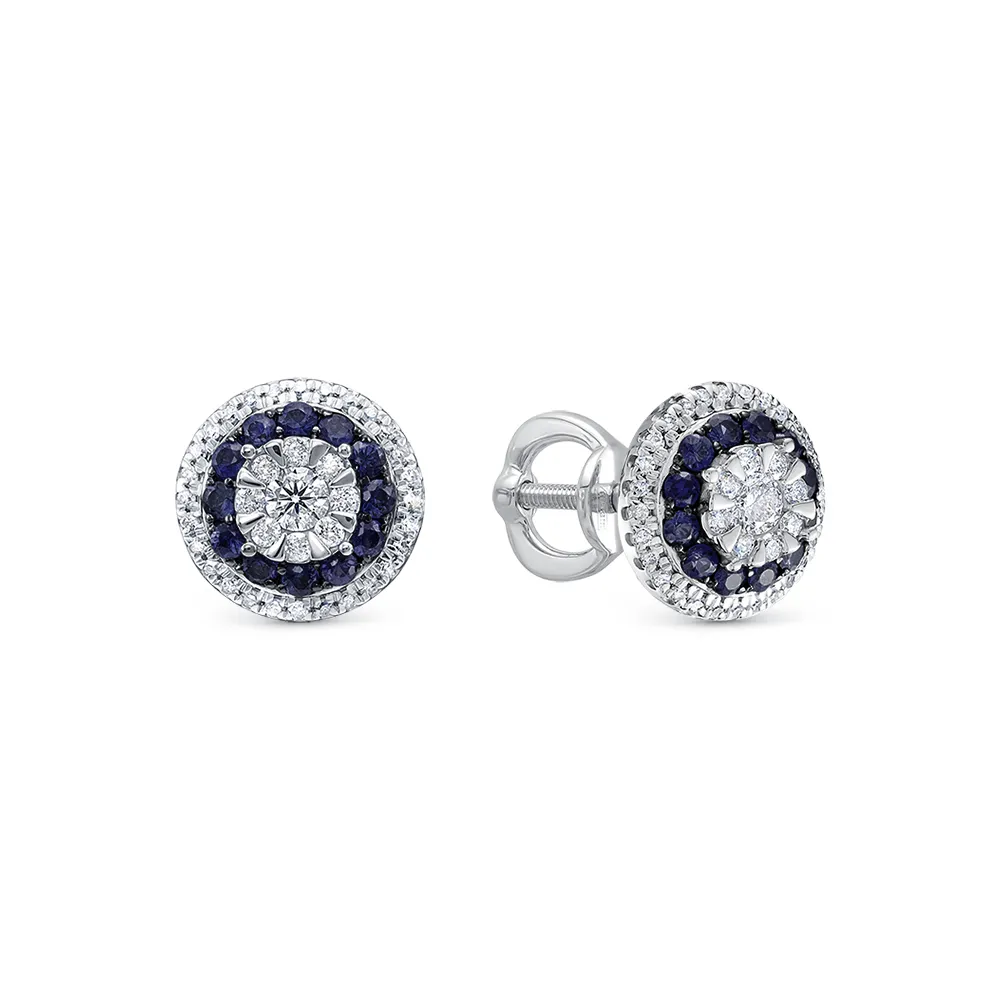 Cercei Pusete din aur alb cu Diamant, Safir
